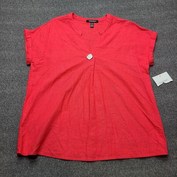 Ellen Tracy Shirt Womens XS Linen Blend Button Detail Short Sleeve Blouse Top - Picture 1 of 9